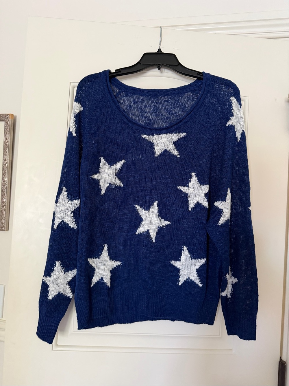 Women's Navy with white Stars acrylic Knit sweater M